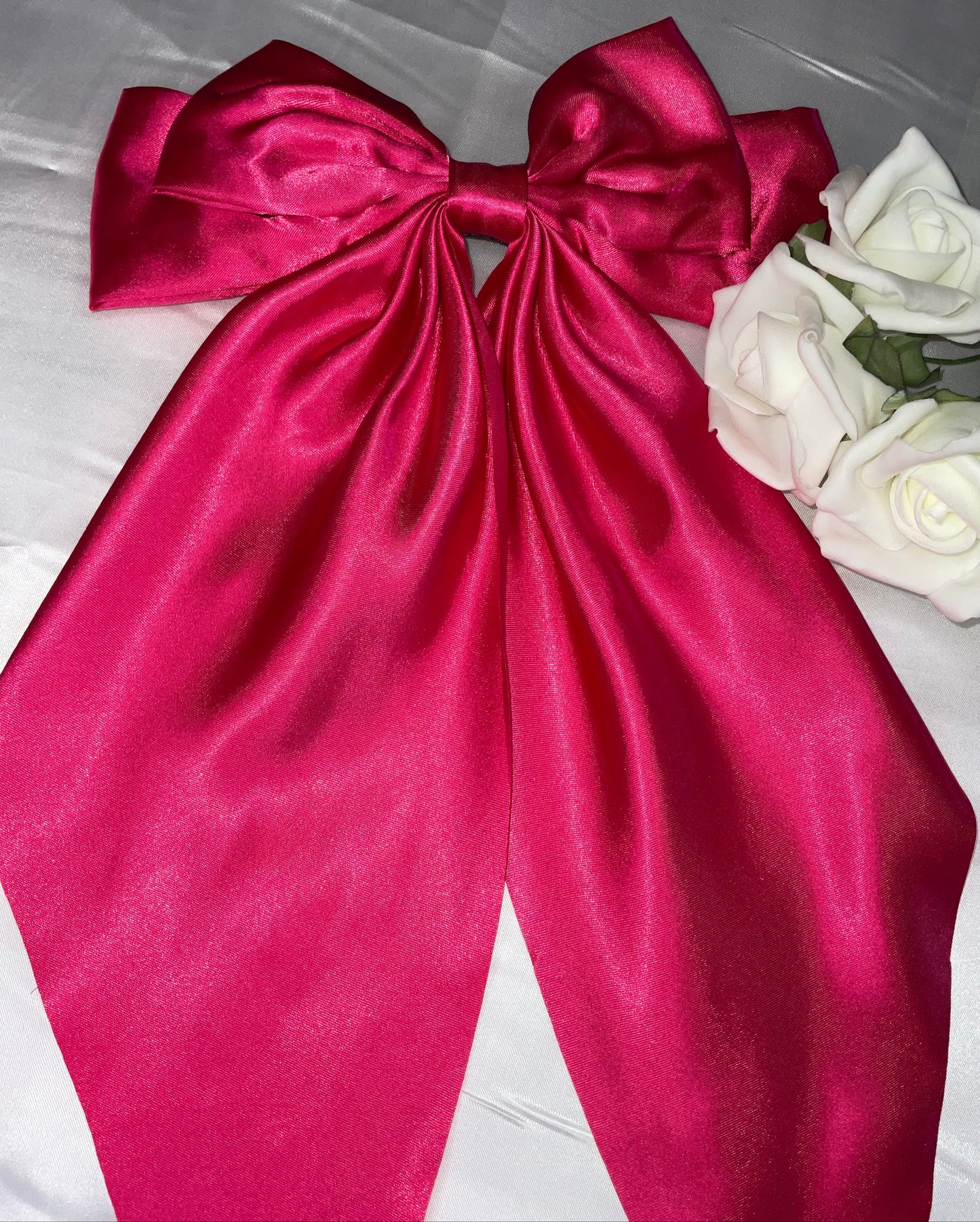 Hot Pink Oversized Satin Bow Hair Clip