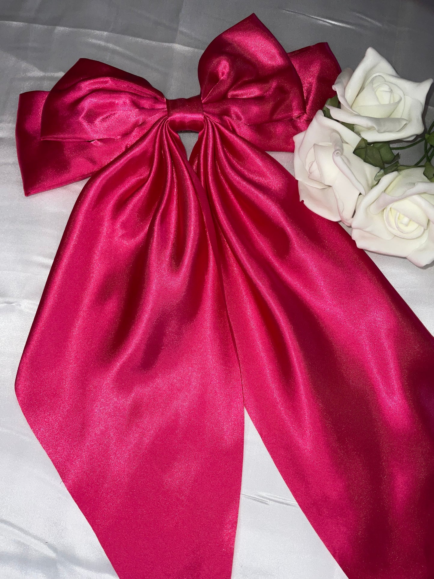 Hot Pink Oversized Satin Bow Hair Clip
