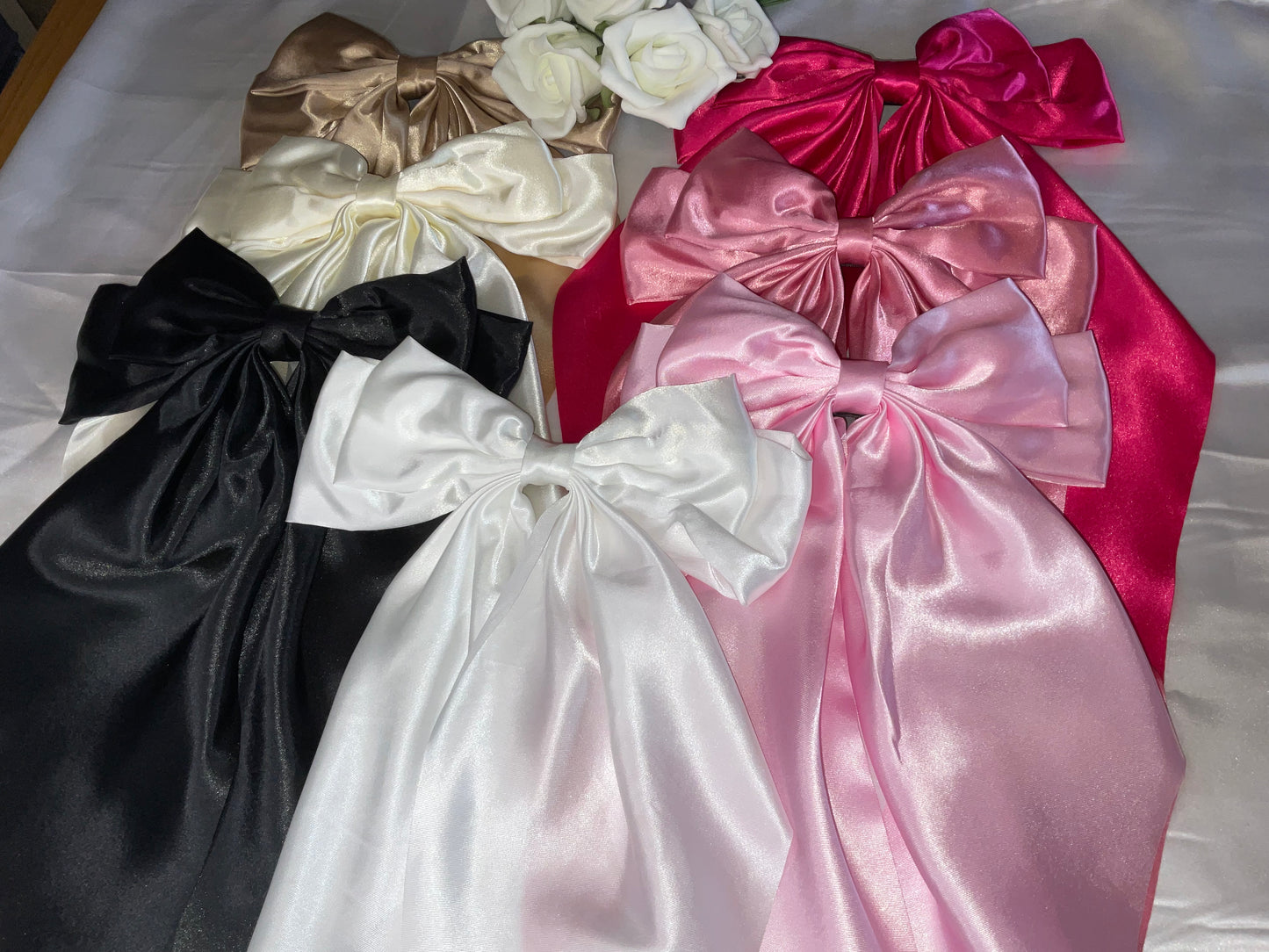 Baby Pink Oversized Satin Bow Hair Clip