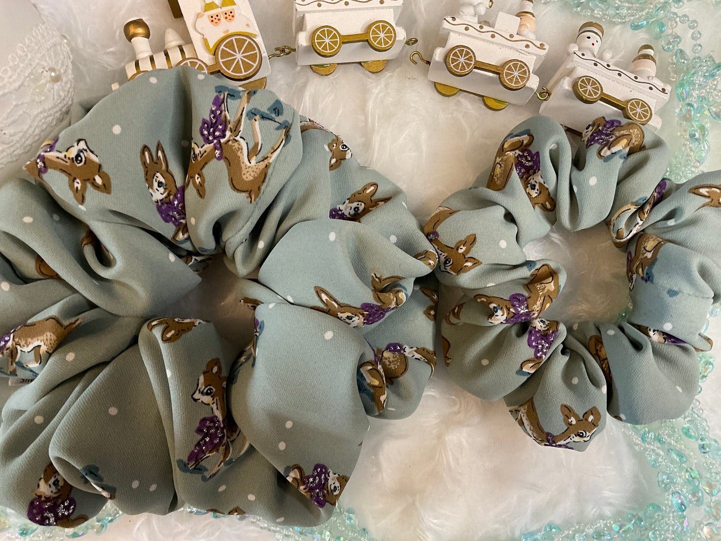 Christmas Bambi Printed Satin Hair Scrunchies