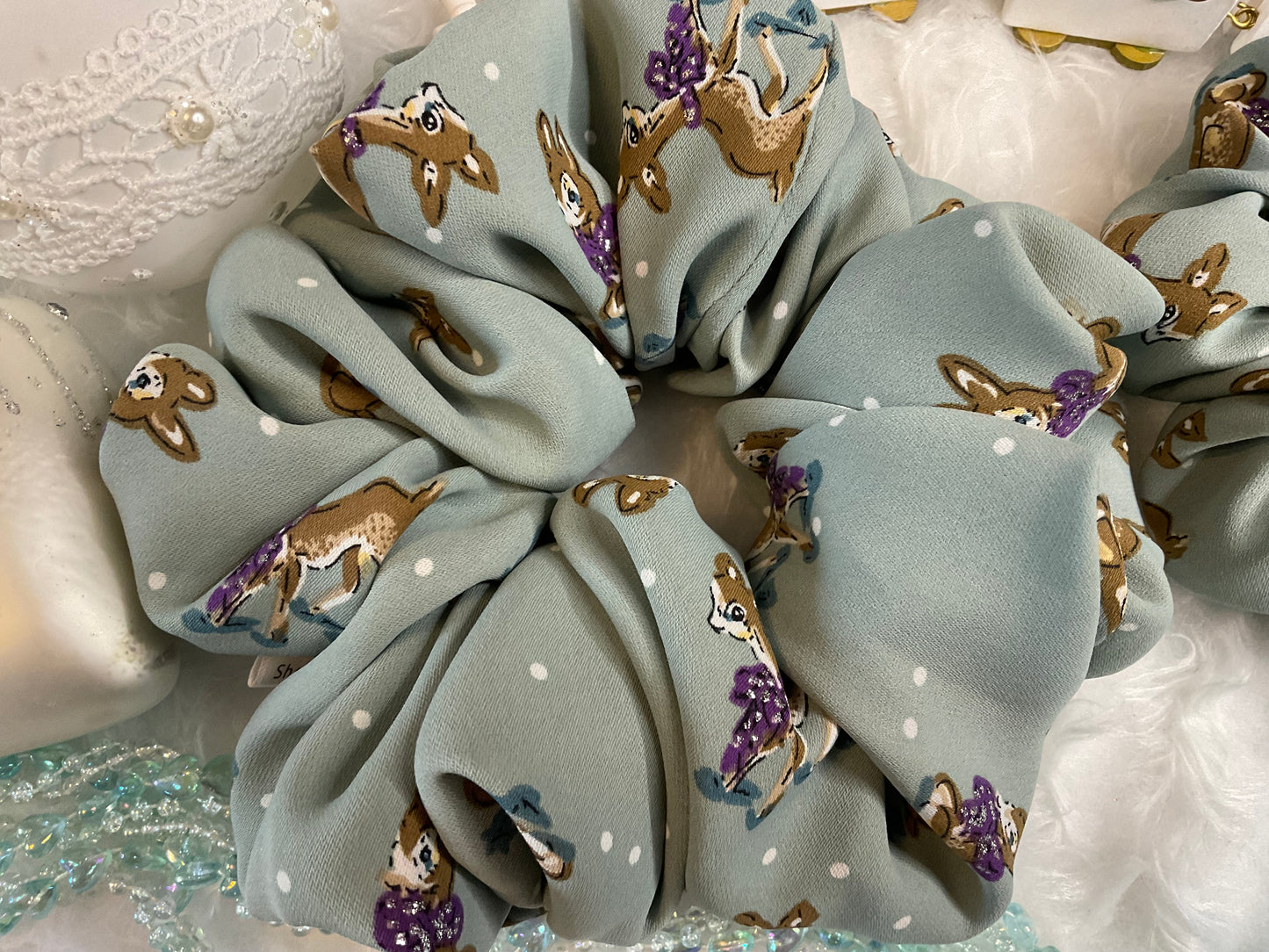Christmas Bambi Printed Satin Hair Scrunchies