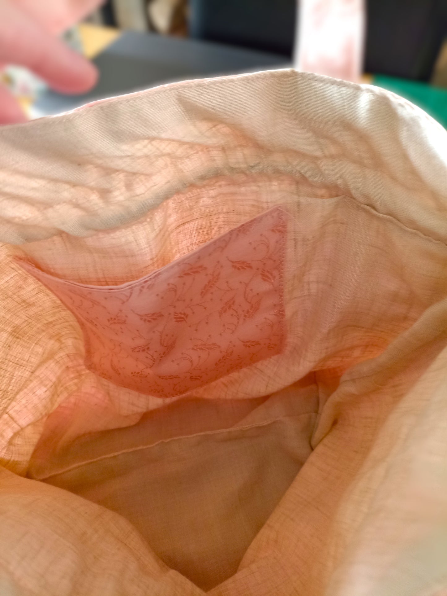 Apricot Drawstring Bag Unique Durable Gift For Her Sustainable Fashionable Fully Lined With Inside Pocket