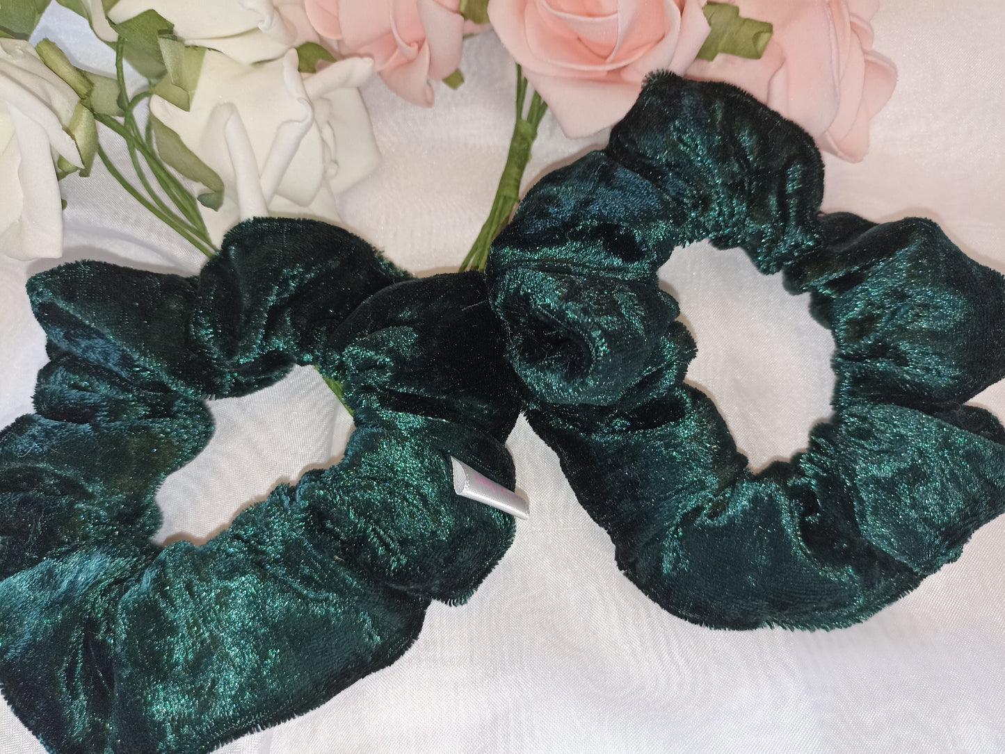 The Bottle Green Crushed Velvet Hair Scrunchies