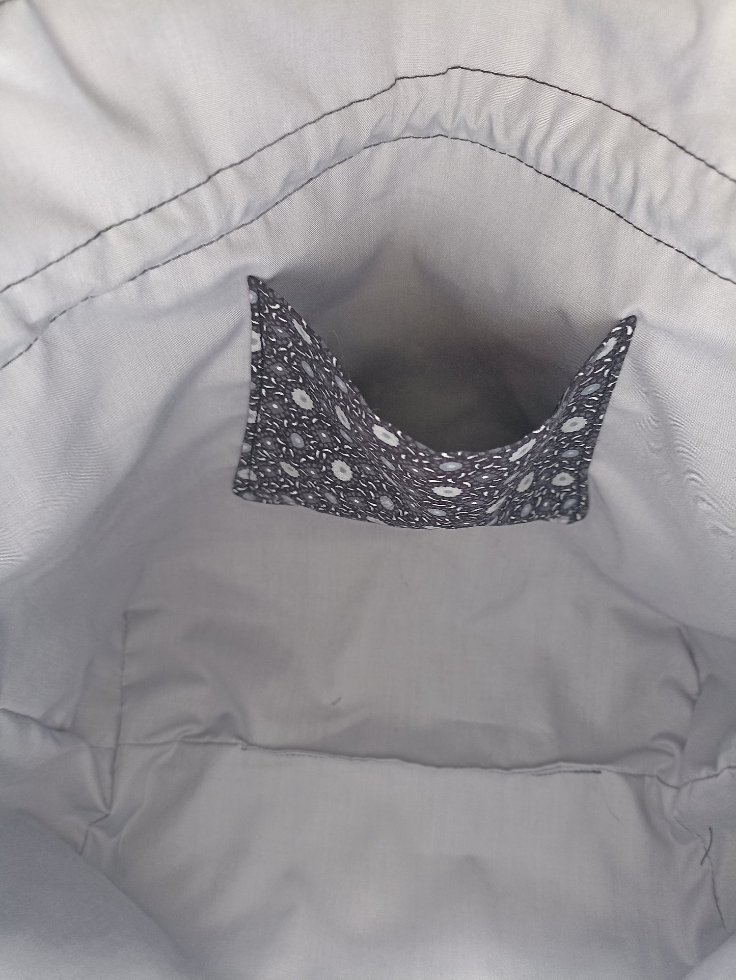 Black With Grey and White Flowers Drawstring Bag Unique Durable Gift For Her Sustainable Fashionable Fully Lined With Inside Pocket
