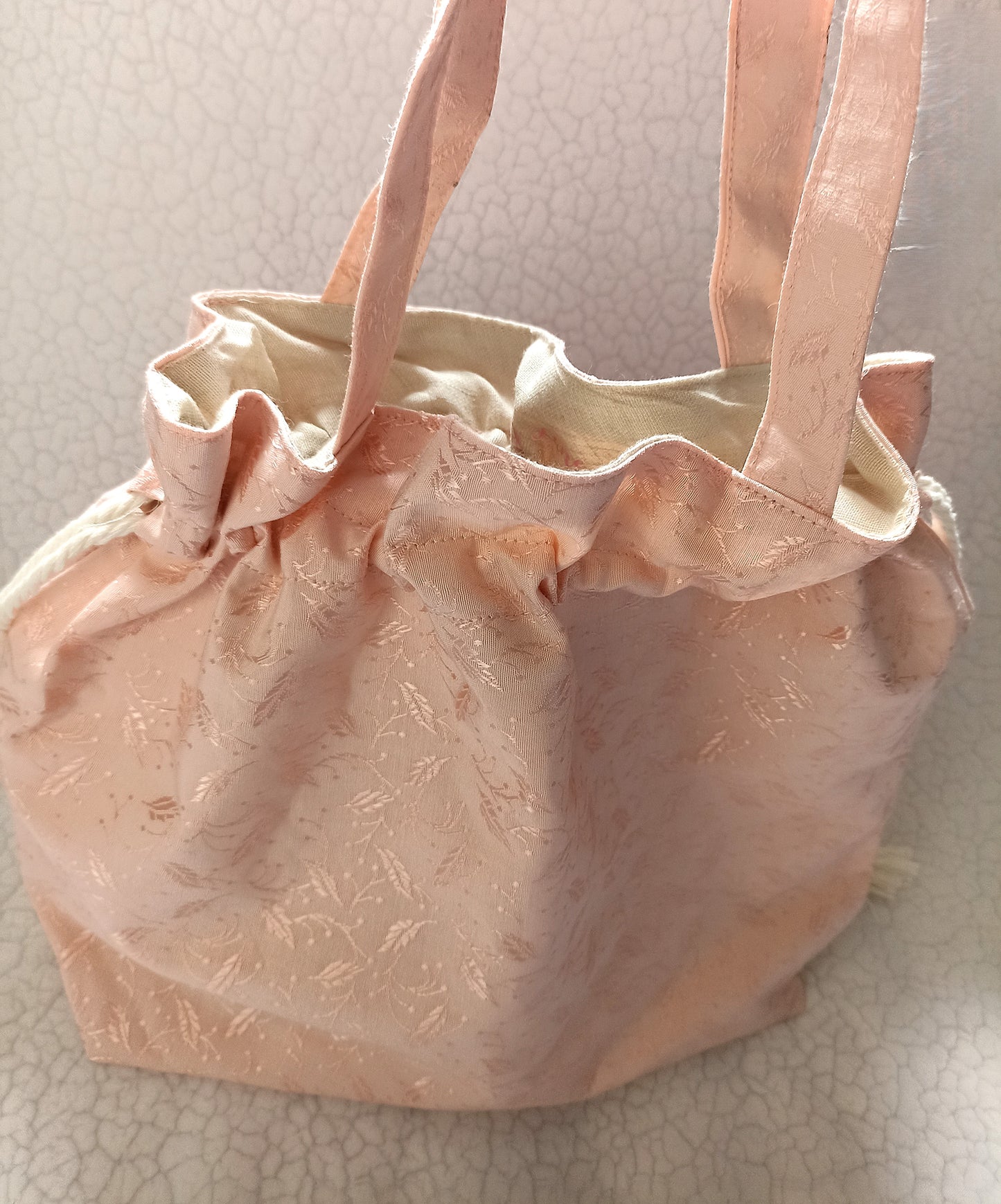 Apricot Drawstring Bag Unique Durable Gift For Her Sustainable Fashionable Fully Lined With Inside Pocket