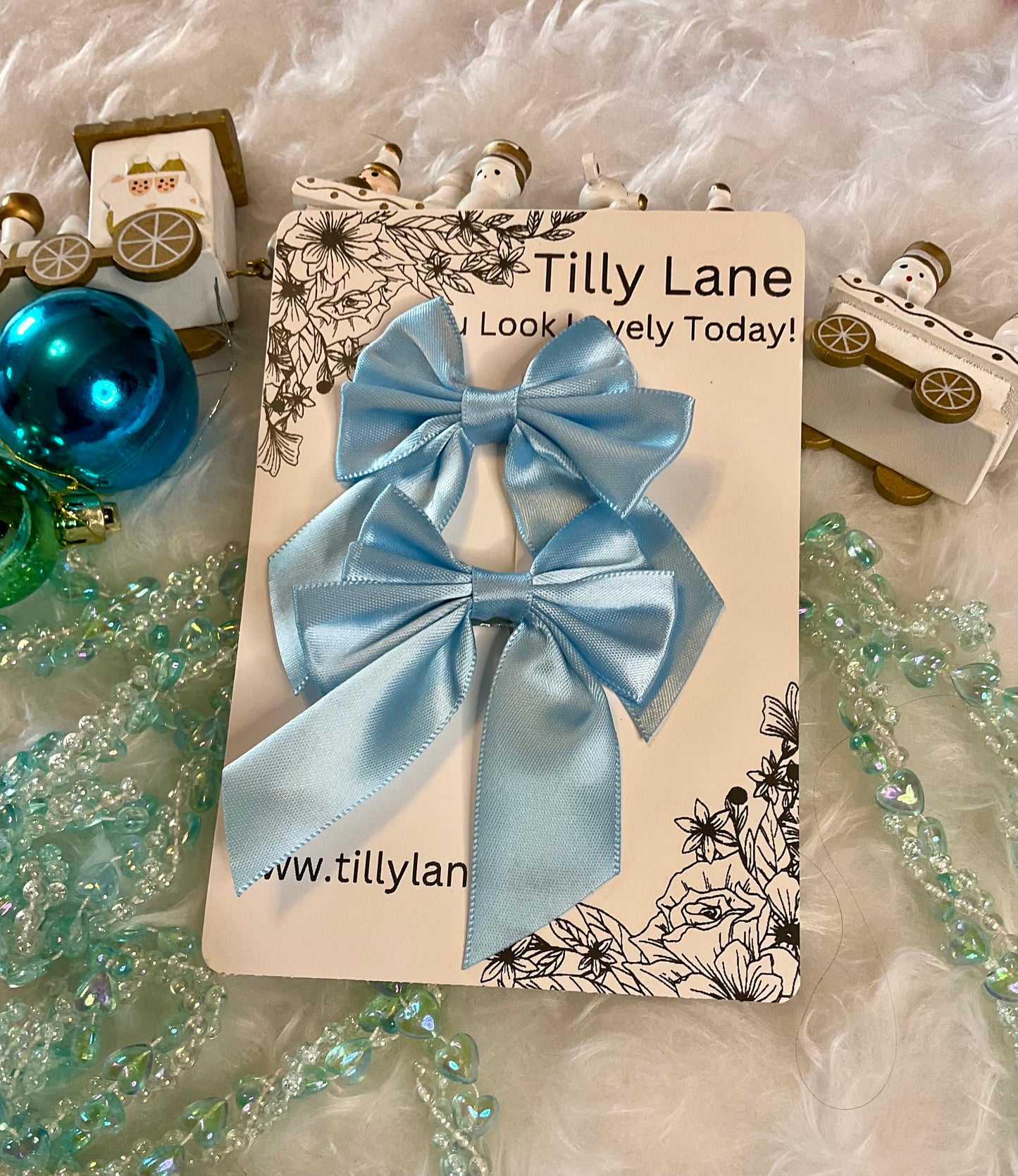 Baby Blue Satin Ribbon Pack Of Two Bow Hair Clips
