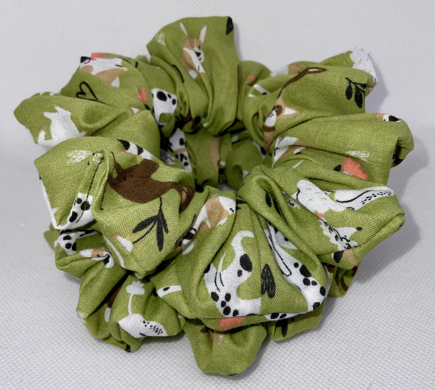 Green, Doggy Playing Hair Scrunchies