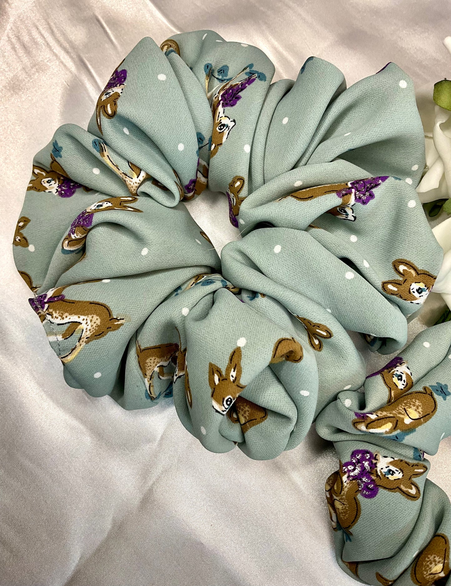 Christmas Bambi Printed Satin Hair Scrunchies