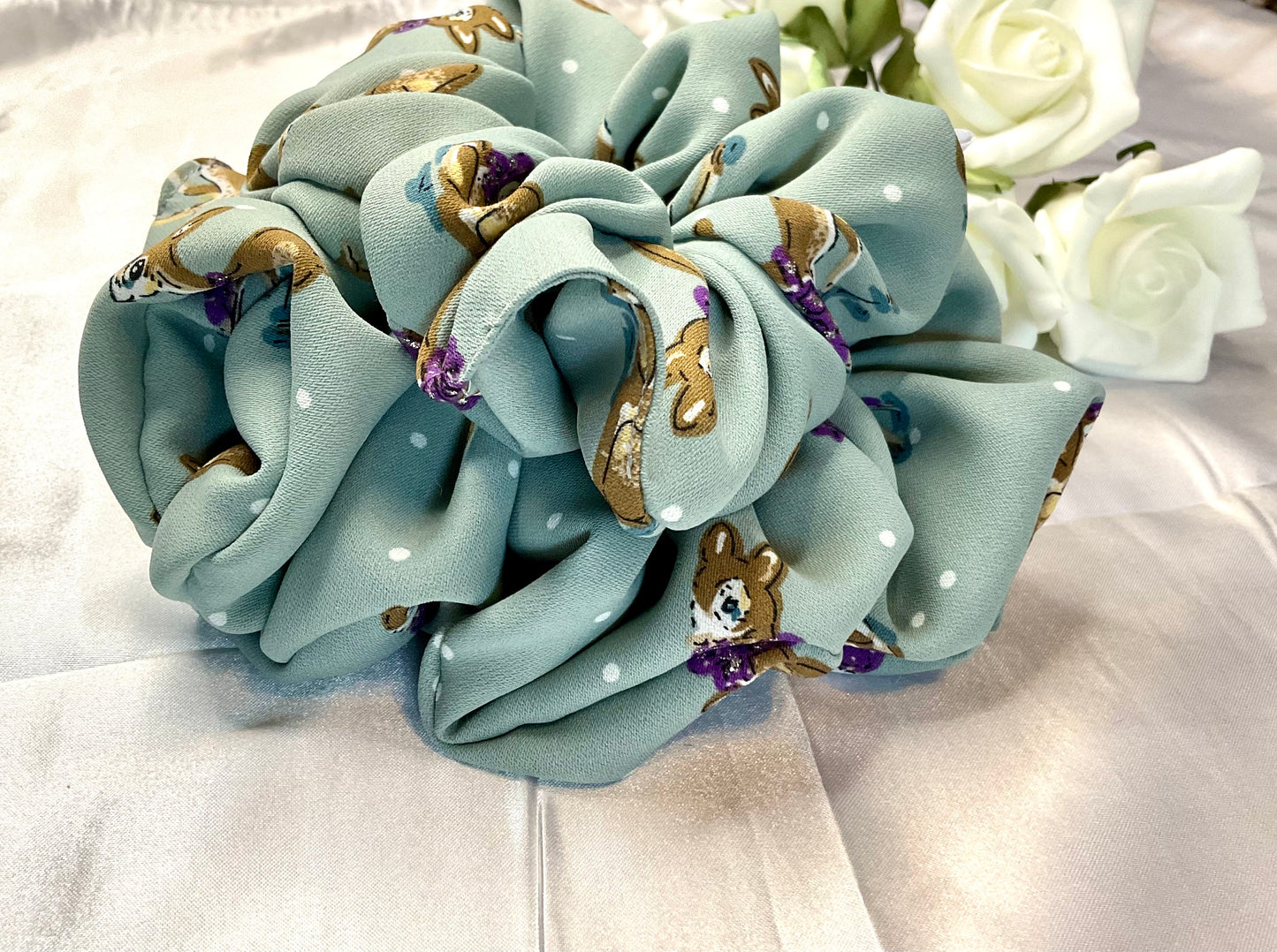 Christmas Bambi Printed Satin Hair Scrunchies
