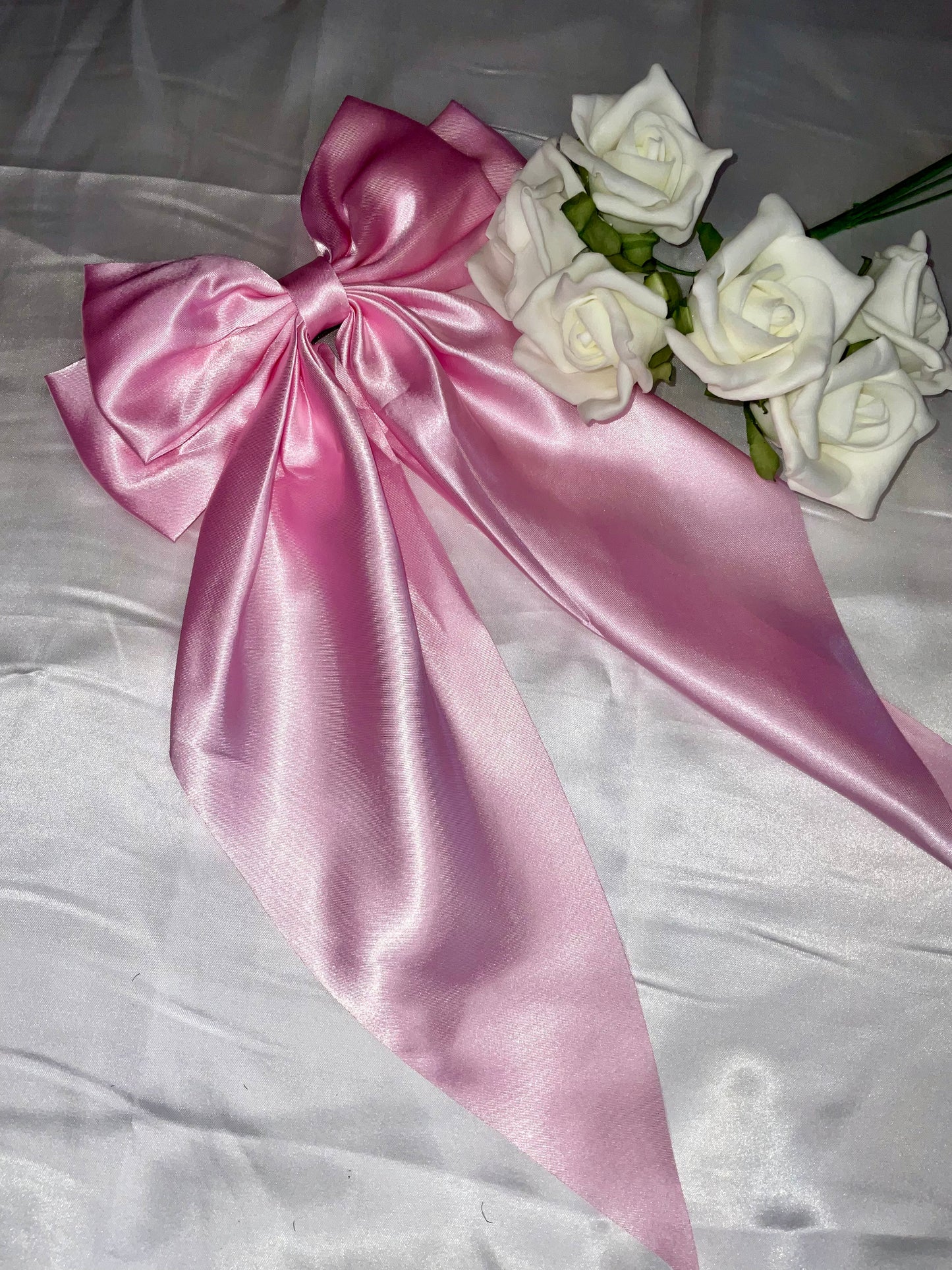 Baby Pink Oversized Satin Bow Hair Clip