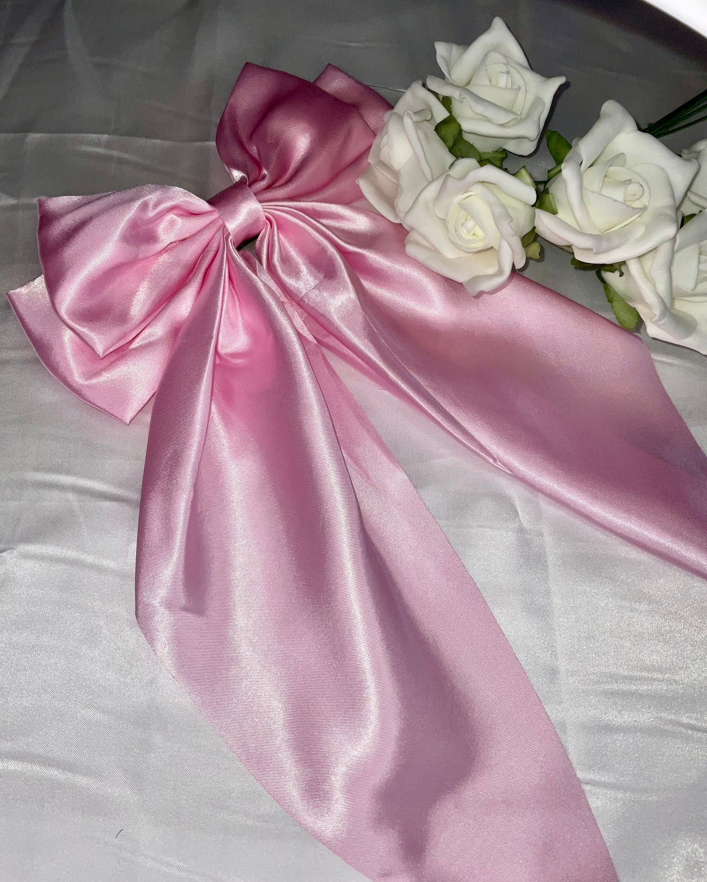 Baby Pink Oversized Satin Bow Hair Clip