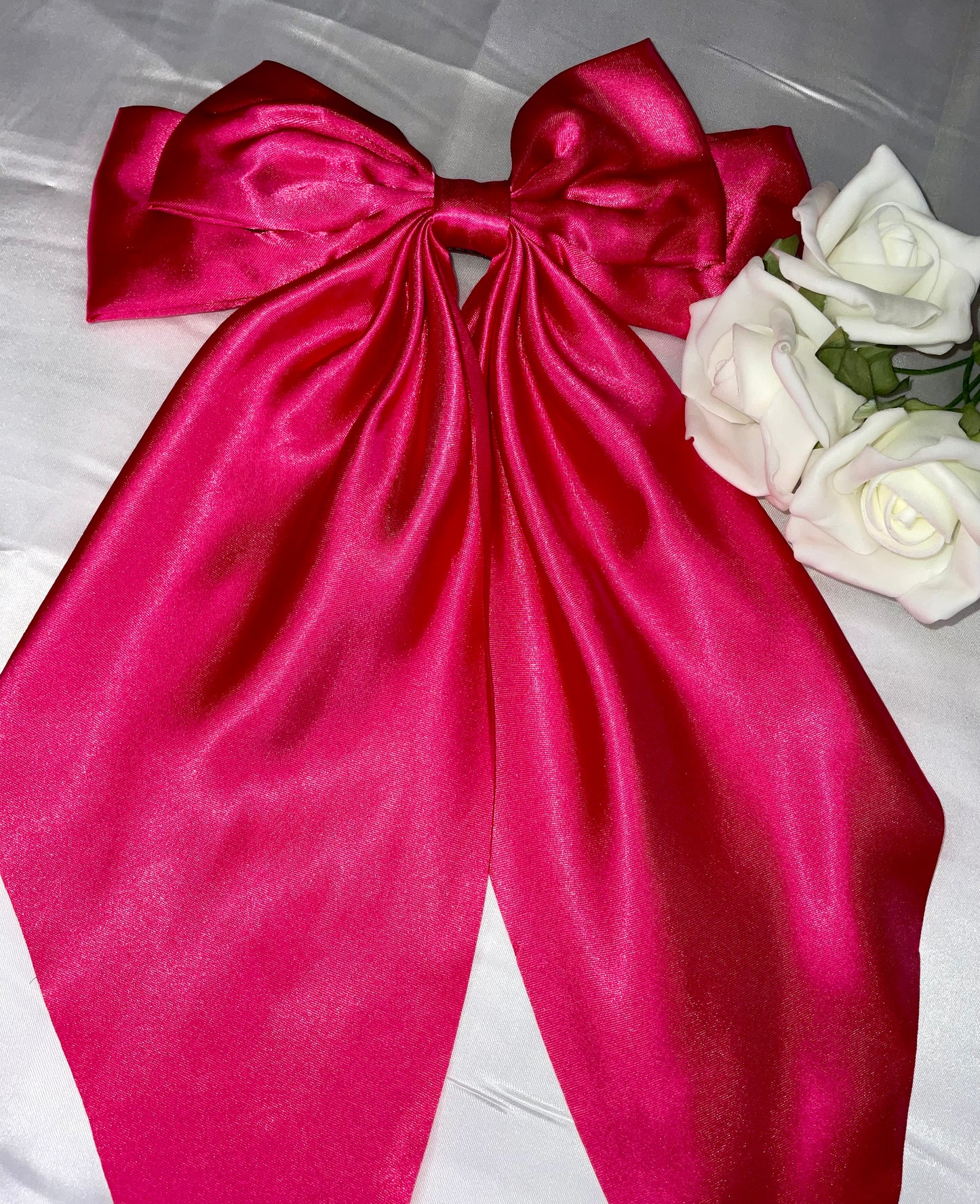 Hot Pink Oversized Satin Bow Hair Clip