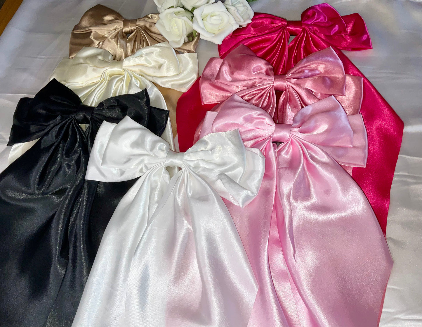Baby Pink Oversized Satin Bow Hair Clip