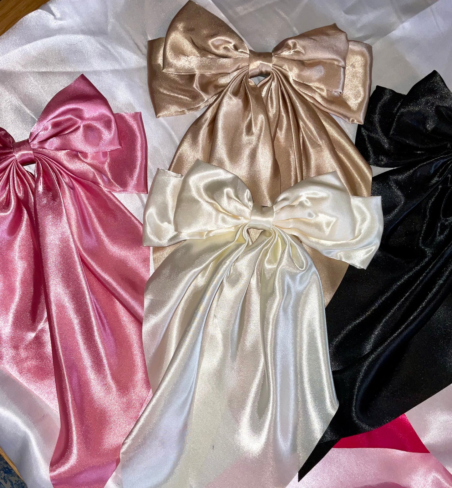 Baby Pink Oversized Satin Bow Hair Clip