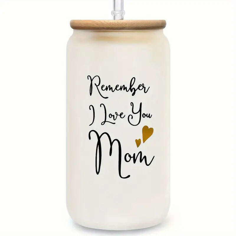 'I Love You Mom' Glassware With Bamboo Lid And Straw And FREE Coaster!