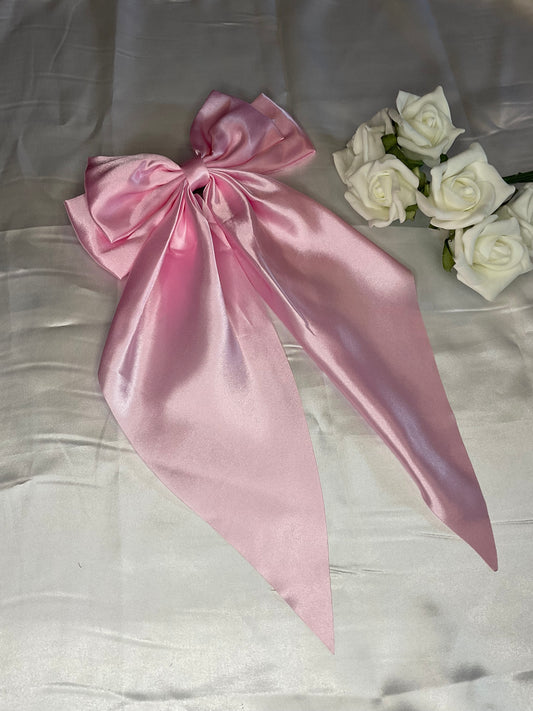 Baby Pink Oversized Satin Bow Hair Clip