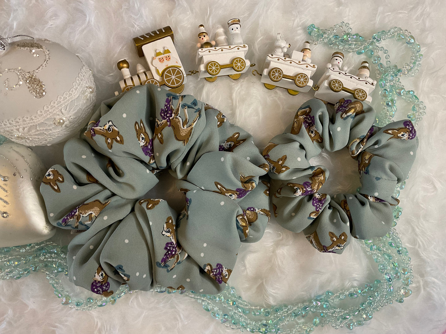 Christmas Bambi Printed Satin Hair Scrunchies