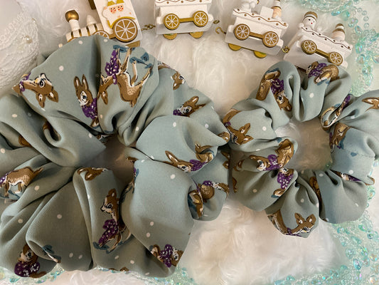 Christmas Bambi Printed Satin Hair Scrunchies