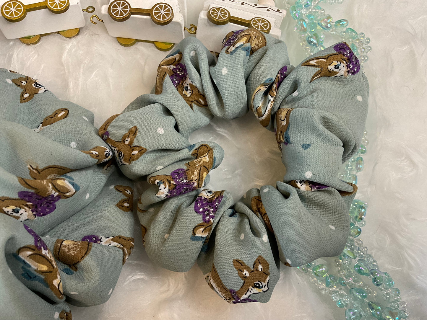 Christmas Bambi Printed Satin Hair Scrunchies