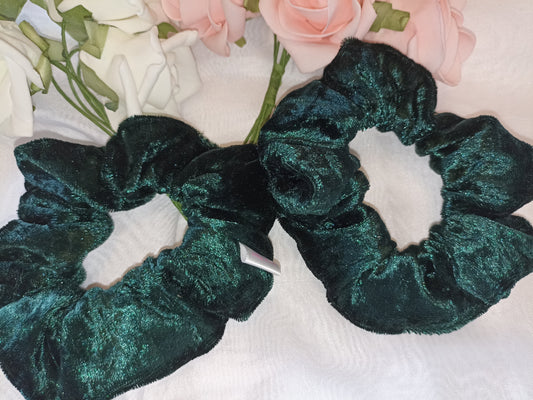 The Bottle Green Crushed Velvet Hair Scrunchies