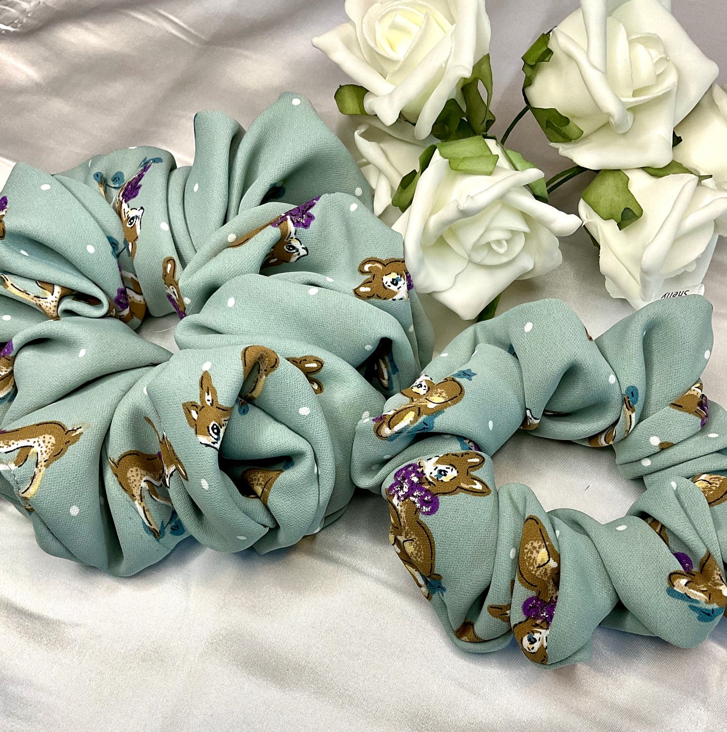 Christmas Bambi Printed Satin Hair Scrunchies