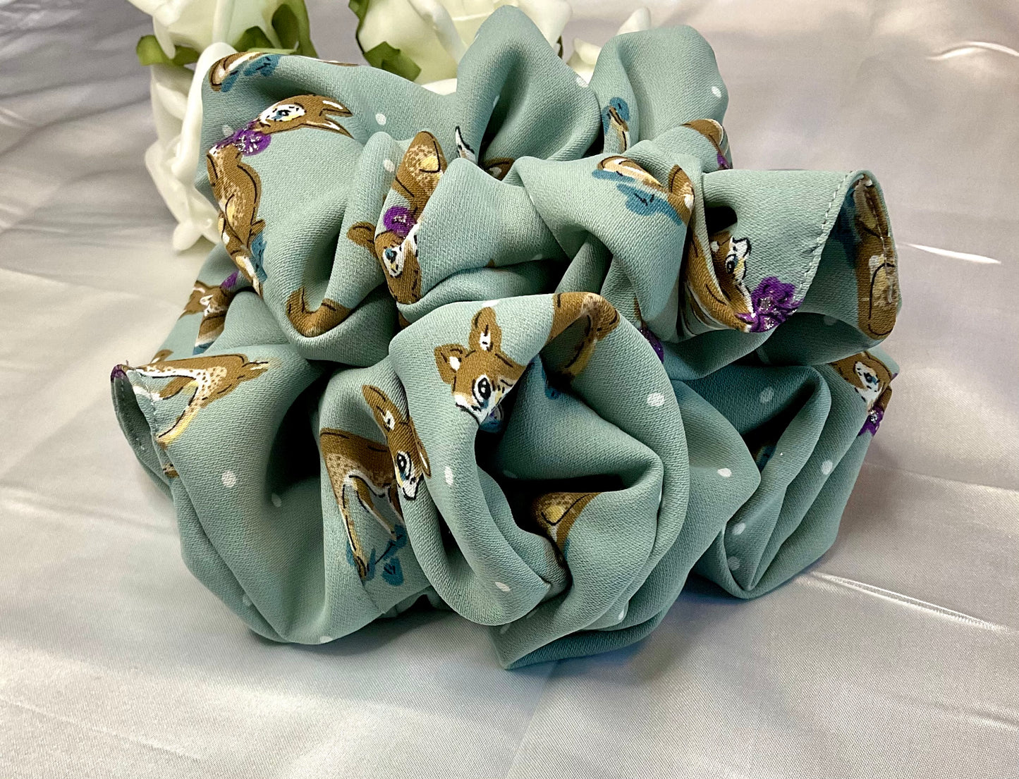 Christmas Bambi Printed Satin Hair Scrunchies