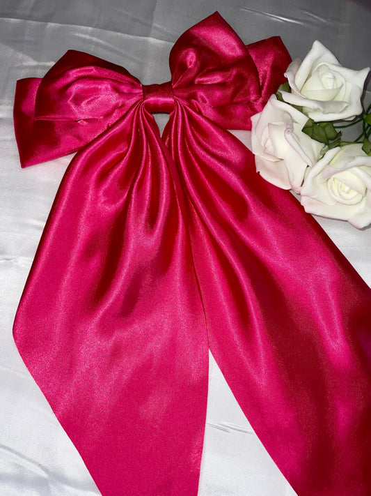 Hot Pink Oversized Satin Bow Hair Clip