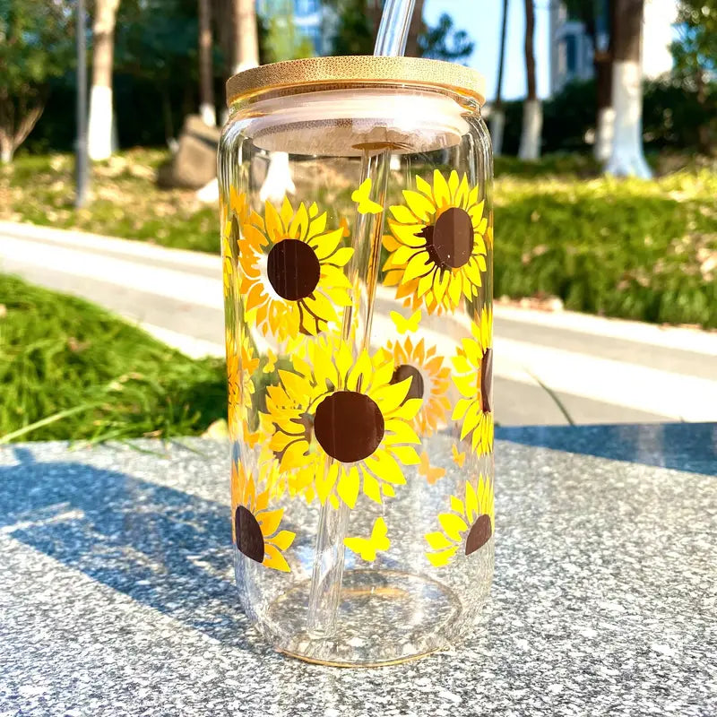 Glassware With Bamboo Lid And Straw